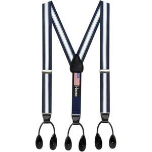 HOLD'EM Men Suspender Y-Back Leather Trimmed Button End Non-Stretch -Navy & Blue